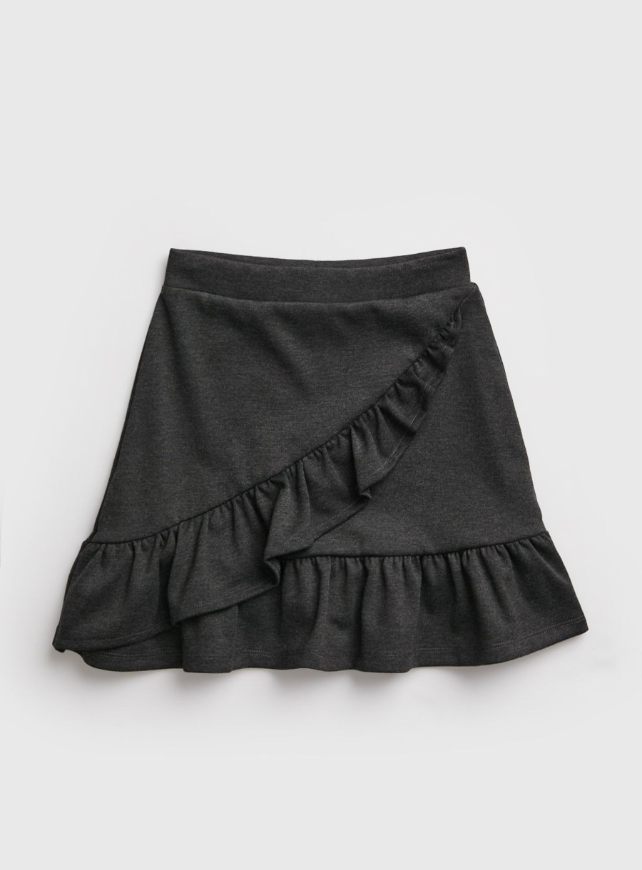 Girls Tu Shorts & Skirts | Grey Jersey Ruffle School Skirt 3 Years