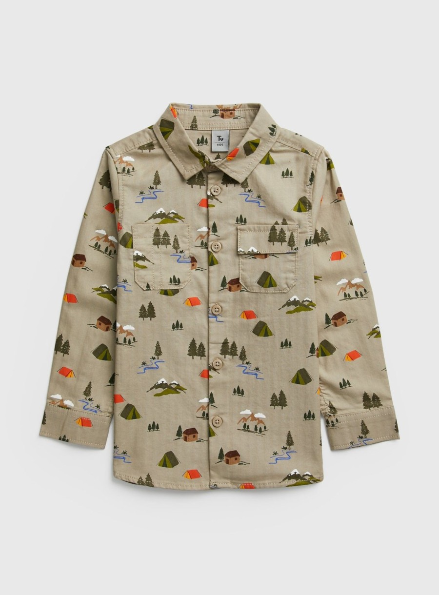 Boys Tu Trousers & Joggers | Stone Outdoor Adventure Print Shirt 1.5-2 Years