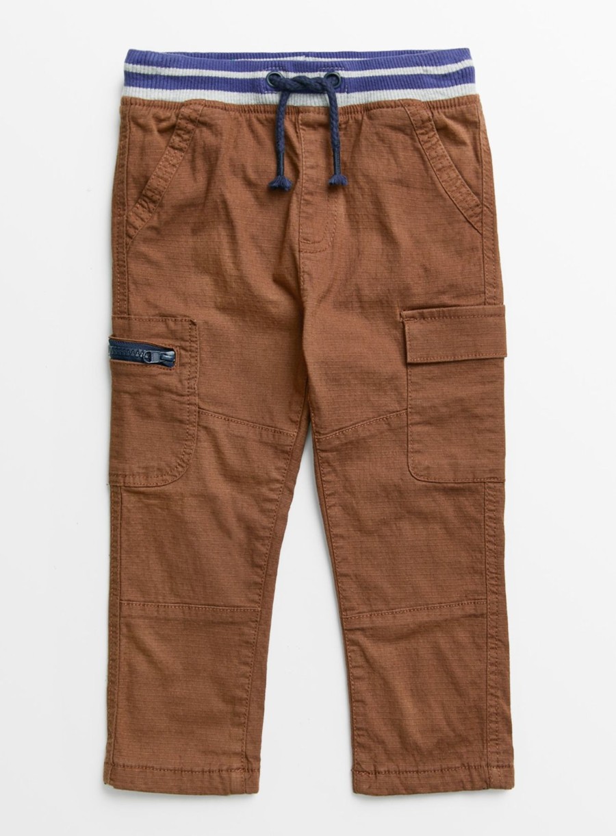 Boys Tu Trousers & Joggers | Brown Contrast Waist Cargo Trousers 1.5-2 Years